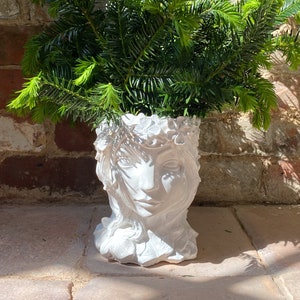 LARGE Farmhouse Style Bust Planter, Stone Female Bust Planter,  Female Head Planter, Goddess Garden Ornament, Stone Bust, My Magickal Meadow