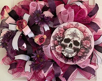 Day of the Dead Wreath, Dia de los Muerto Wreath, Sugar Skull wreath, Dia de los Muerto Decor, Halloween Wreath, Front Door Wreath