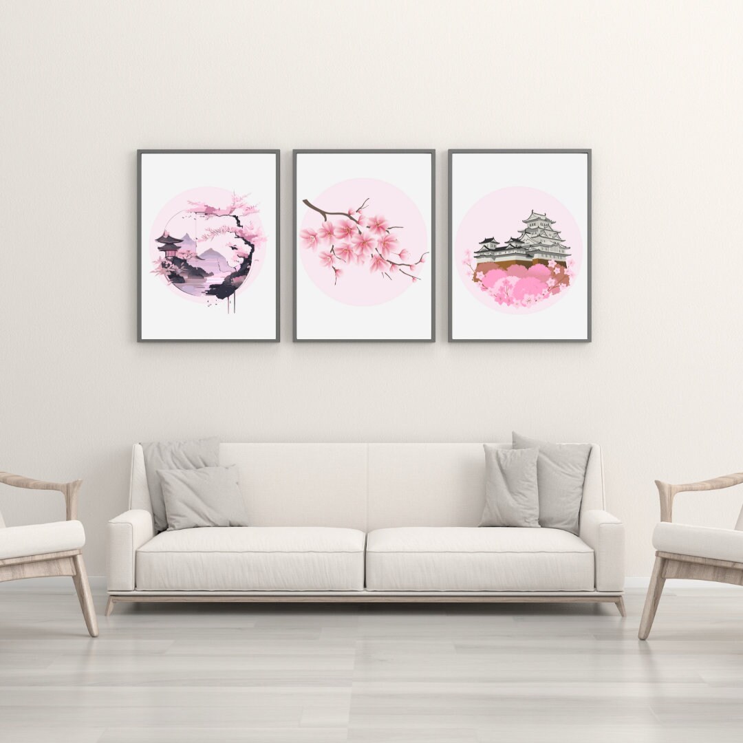 Japanese Cherry Blossom Wall Art Modern Watercolor Art Print Etsy