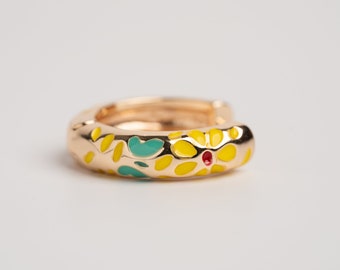 Golden Floral Enamel Hoop Earrings