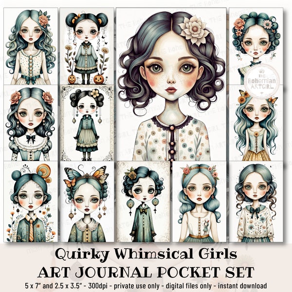 Printable Whimsical Mixed Media Girls, Minimalistic Art, Junk ...