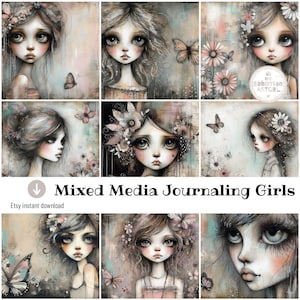 Skurril, Mixed-Media Mädchen, Art Junk Journaling, Scrapbooking, launisch, bedruckbar, Kunstdruck, Bastelbedarf, Dekoration, Kartenherstellung