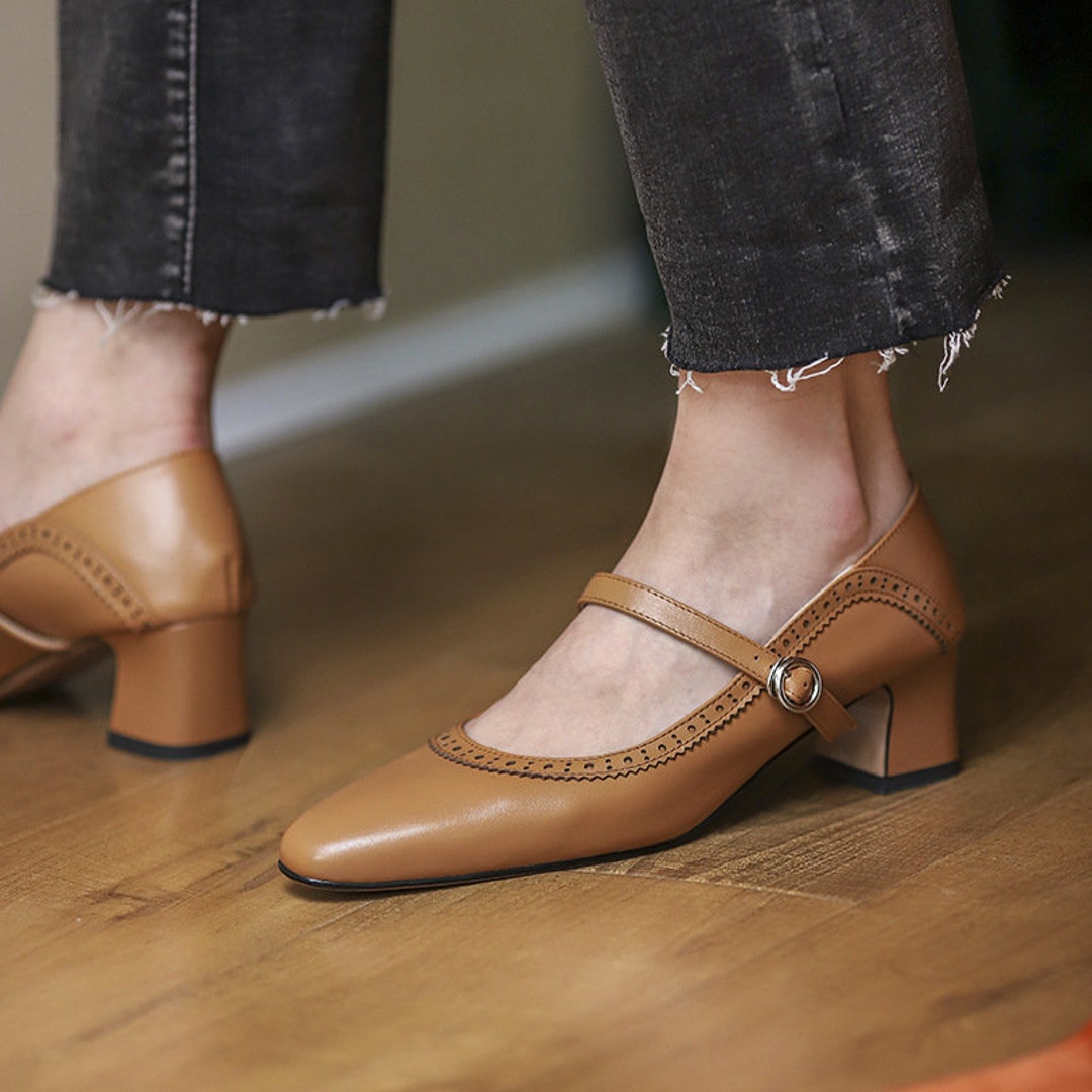 Handmade Mary Jane Shoes for Women Leather Low Heels Sandals Etsy