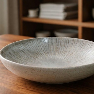 Handcrafted Deep Stoneware Plate – Kiku-Inspired, Slab Built & Hand Carved