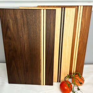Homemade Hardwood Cherry Cutting Board - Cherry Cutting Board Striped with Maple and Walnut - 13.5” x 8.5” x 5/8”