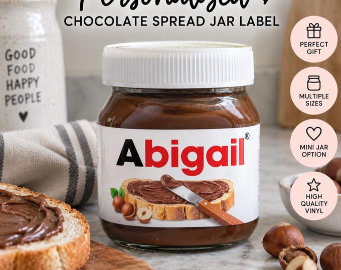 Personalized Chocolate Spread Jar Label, Custom Name Sticker, Mini Jar Party Favor Labels, Birthday Gift Sticker