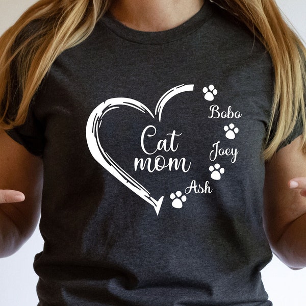 Custom Cat Mom Shirt, Cat Mom Gift, Cat Mom Shirt With Names, Cat Lover Shirt, Gift For Cat Mom, Cat Mama Gift, Pet Lover Tee, Mom life Tee,