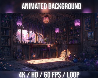 Animated Background Witch Laboratory | Witch Library | Witch Room for Vtuber, Twitch or Streamers. , stream background, HD & 4K / loop