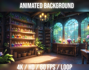 Animated Background Magic Alchemical Laboratory for Vtuber, Twitch or Streamers. , stream background, HD & 4K / loop