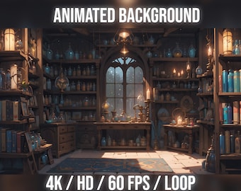 Animated Background Magic Potion Laboratory |  Library | Potions Room for Vtuber, Twitch or Streamers. , stream background, HD & 4K / loop
