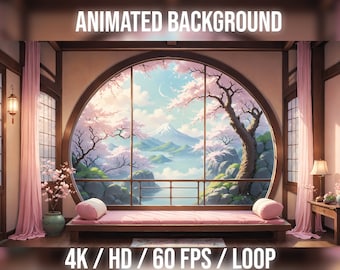 Animated Background Japanese Sakura room for Vtuber, Twitch or Streamers. , stream background, HD & 4K / loop