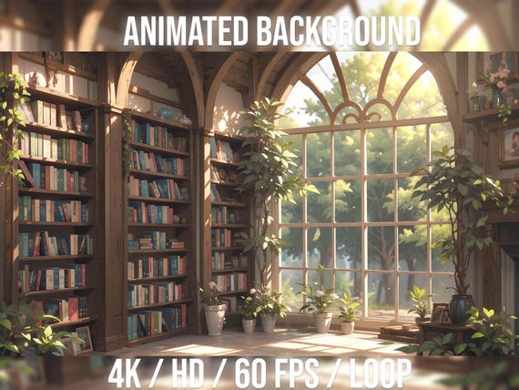 Animated Background Cozy Library | Aesthetic | Lofi | Peaceful | For Vtuber, Twitch or Streamers. , stream background, HD & 4K / loop