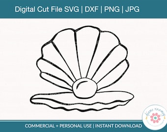 May include: A black and white line drawing of an open seashell with a pearl inside. The seashell is drawn in a simple, cartoon style.