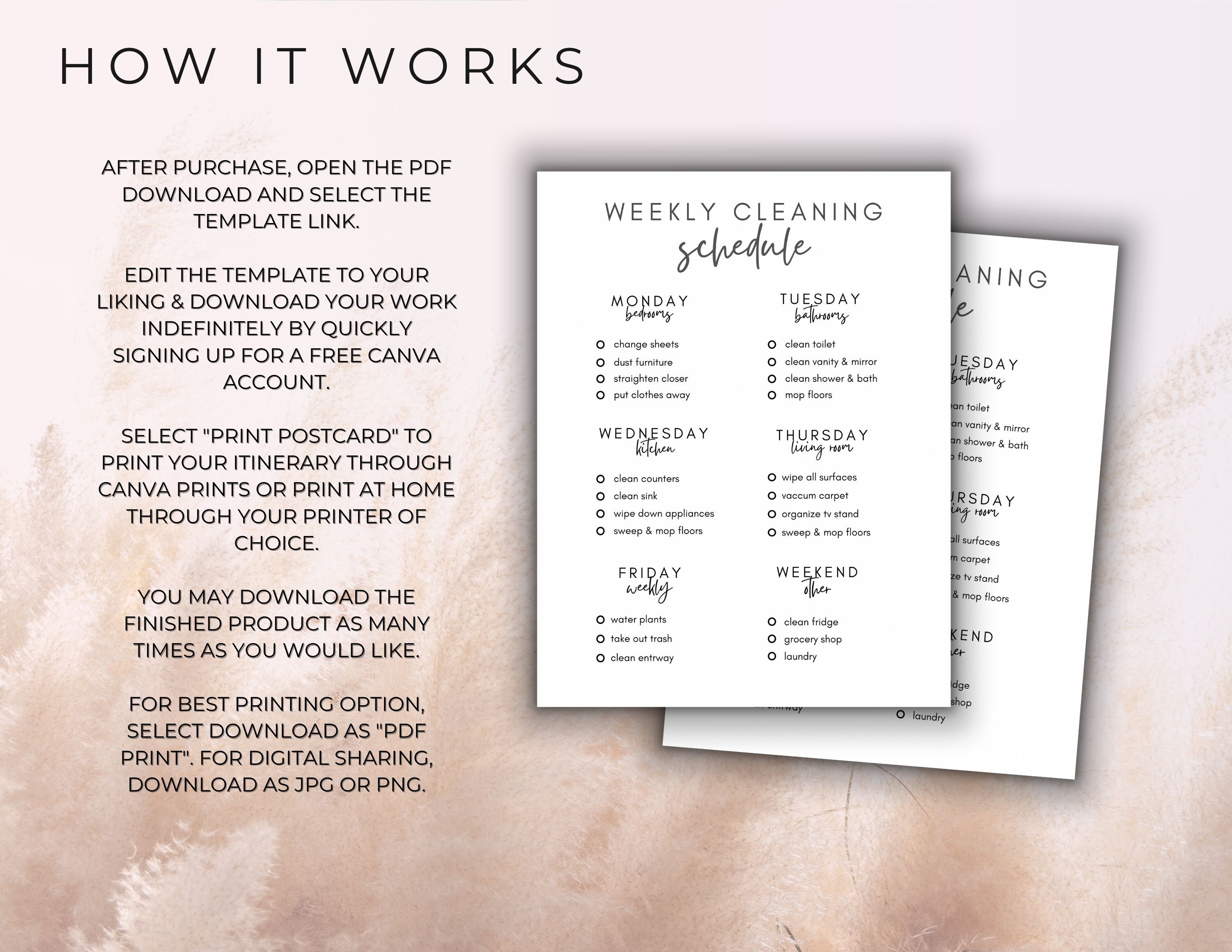 Editable Weekly Cleaning Schedule Template | Cleaning Planner ...