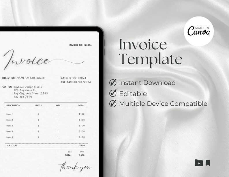 Invoice Template Editable | Printable Custom Order Form | Invoice Form ...