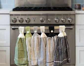 High-Quality Crochet Hanging Tea Towel, Cotton Tea Towel Kitchen Decor, Hanging Dish Towel with Crochet Topper and Button,