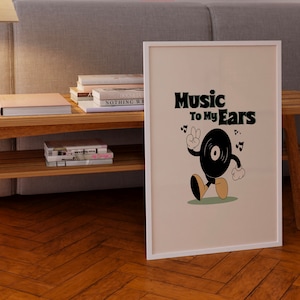 耳に心地よい音楽プリント、音楽アート、レトロなレコード漫画、デジタルプリント、音楽、古いレコードアート、ウォールアート、デジタルダウンロード