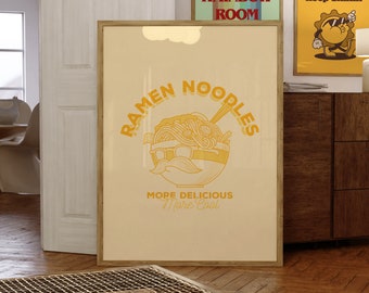 Ramen Noodles Print, Retro Cartoon Noodle Print, Ramen Noodle, Digital Prints, Cartoon Art, Dorm Decor, Trendy Art, Wall Art