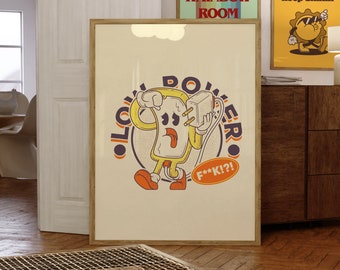 Low Battery Phone Print, Funny Wall Art, Phone Art, Sassy Art, Digital Prints, Retro Cartoon Prints, Cartoon Wall Art, Dorm Decor, Wall Art