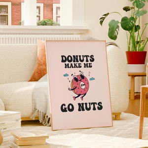 Donut Print, Donut Cartoon, Kitchen Poster, Dessert Art, Retro Cartoon, Retro Wall Art, Digital Prints, Wall Art