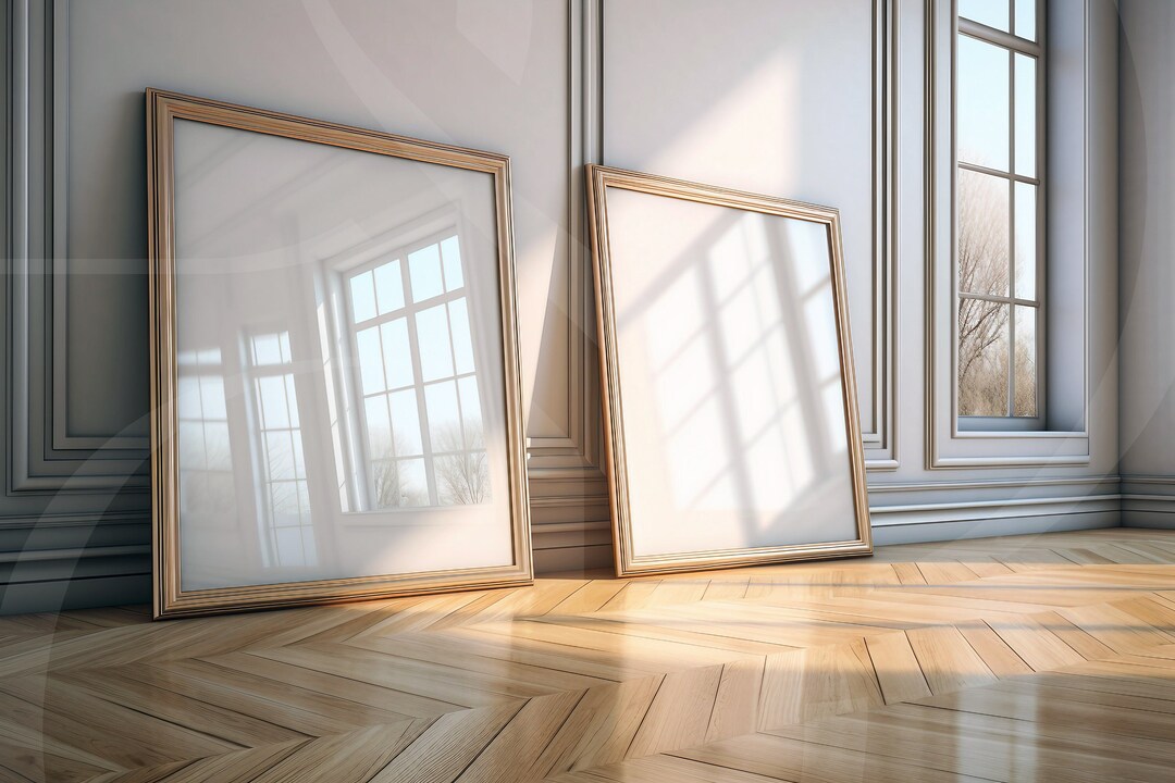 Two Angled Square Luxury Golden Frames Mockup Smart Object, Double ...