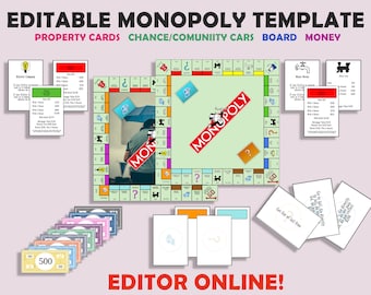 Custom Monopoly Template | Online Editor | Jettemplate | Digital Download | Bonus Graphics | Personalized Gift | Editable | Ready To Print