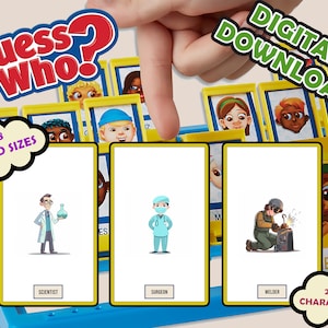 Profesiones V1 Imprimible ¿Adivina quién? | Imprimir en casa | Descarga digital | Serie de TV | Tarjetas de Adivina Quién | Juegos de fiesta | Tarjetas Montessori A4