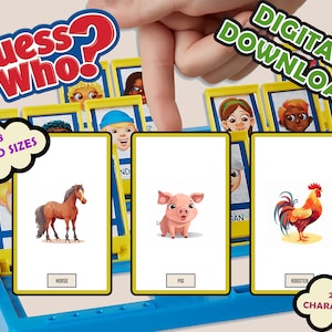 ANIMALES DE GRANJA - Imprimible ¿Adivina quién? | Imprimir en casa | Descarga digital | Serie de TV | Tarjetas de Adivina Quién | Juegos de fiesta | Tarjetas Montessori | A4