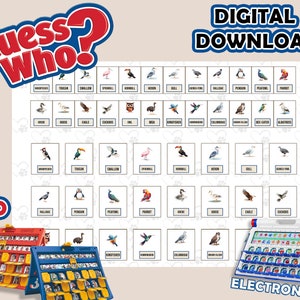 UCCELLI Indovina chi? 2.0 Schede con inserti stampabili | Scarica digitale | Stampa a casa | Indovina chi carte | Giochi di società | Regalo Indovina chi fai da te