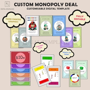 Monopoly-Deal-Vorlage | Benutzerdefinierte Monopoly-Vorlage | Herunterladen | Vollständig editierbar | Personalisiertes Geschenk | Kartenspiele | Druckbar | PSD |
