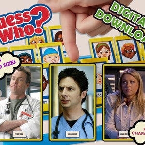 SCRUBS Imprimable Devinez qui ? | Imprimer à la maison | Téléchargement numérique | Série télévisée | Devinez qui cartes | Jeux de société | Cartes Montessori | A4