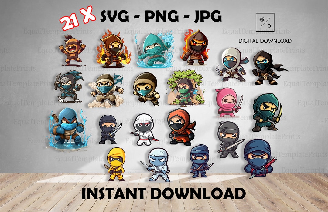 Ninja SVG BUNDLES Download Printable Cartoon Sticker Silhouette ...