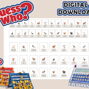Animales de granja ¿Adivina quién? 2.0 | Tarjetas insertables imprimibles | Descarga digital | Imprimir en casa | Tarjetas de Adivina Quién | Juegos de fiesta | Regalo de bricolaje Adivina quién