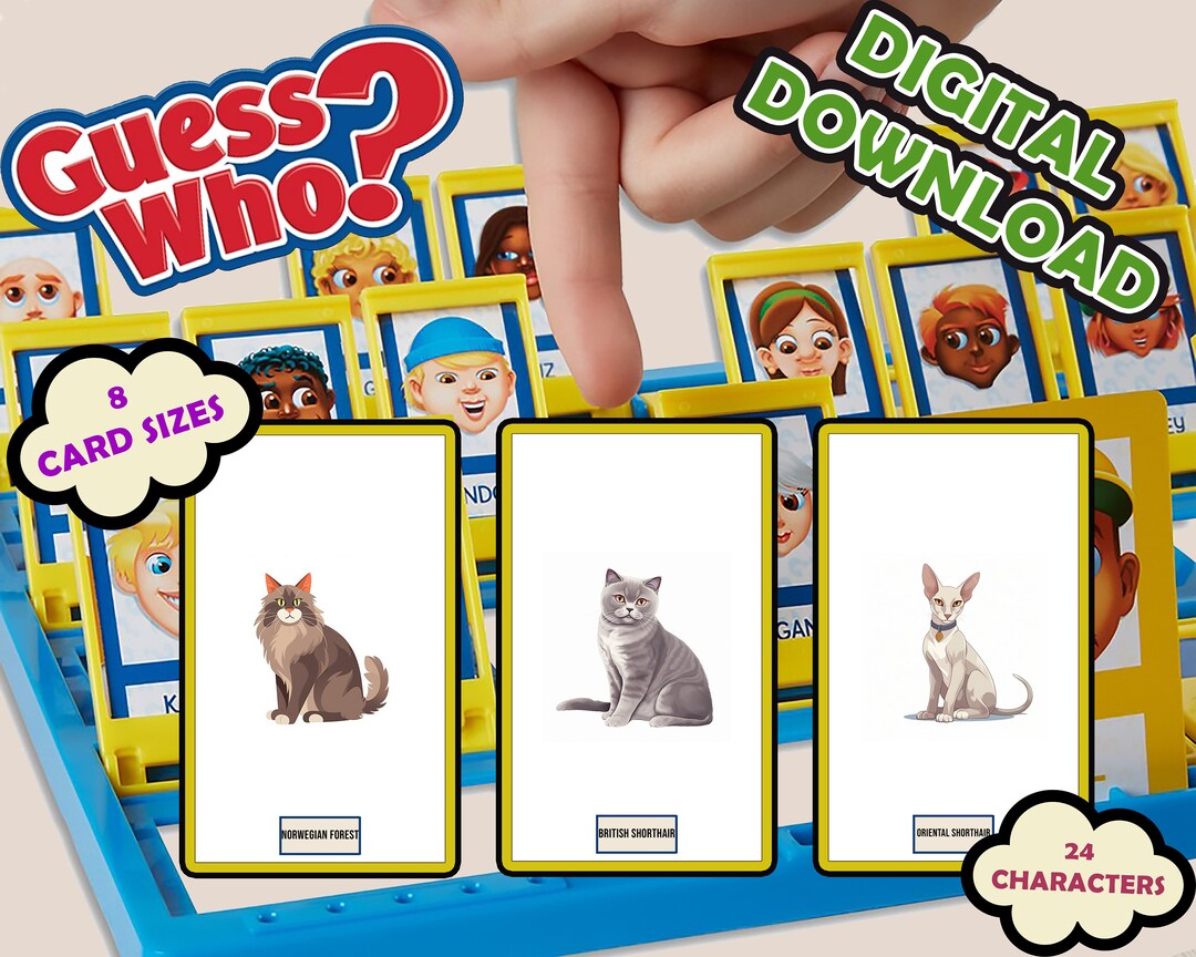 Cat Lovers V1 Guess Who? | Printable Insert Cards | Digital Download ...