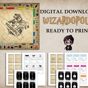 Zaubererpoly | Benutzerdefiniertes Monopol | HP-Monopol | Digitaler Download | Bereit zum Drucken | Geschenk für Spieleliebhaber | Magische Version | Film mit Zauberern