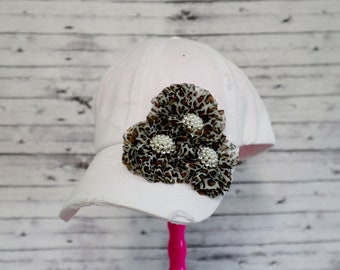 Leopard Blume Strass Bogen Baseballmütze Frauen Distressed Hat Bling Hat