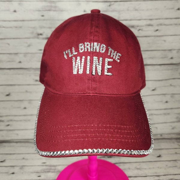 Wine Time Maroon Hat, Rhinestone Hat, Women's Baseball Cap, Bling Hat, Wine Hat