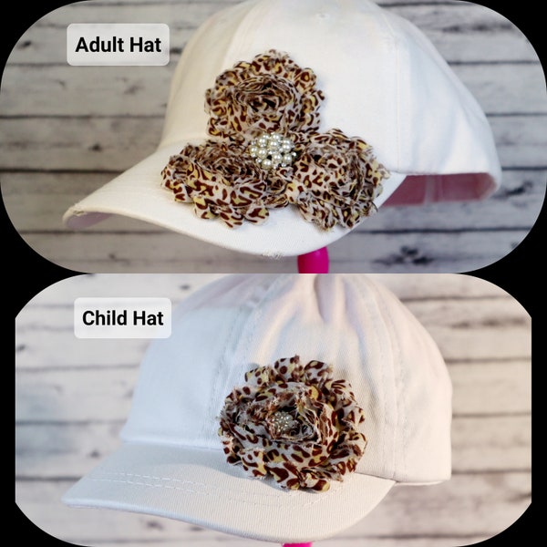 Mommy & Me Leopard Fringe Flower Hats Mini Me Rhinestone Bow Baseball Cap Women's Girls Bling Hat Big Little Reveal