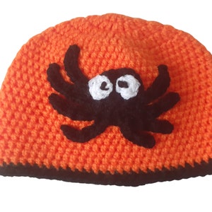 Halloween Baby Hat, Hand Crochet Halloween Spider Beanie, Orange hat for kids, Crochet Fall Baby Hat, Halloween Baby Hat for Pumpkin Patch