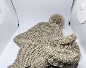 Knitted Baby Helmet Hat and Booties - Gender Neutral - Newborn Gift Set - Premium Acrylic