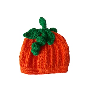 Pumpkin Baby Hat, Hand Crochet Pumpkin Beanie, Orange Pumpkin Hat for Kids, Crocheted Fall Baby Hat, Halloween Baby Hat for Pumpkin Patch