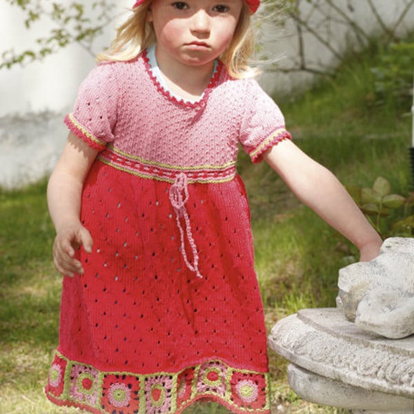 Hand Knit Girl dress set, hand knit and crochet children dress, kids cardigan, summer hat, knitted jacket, granny square, girl summer set