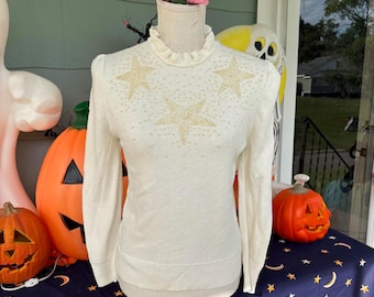 Suéter de malha VTG com contas creme