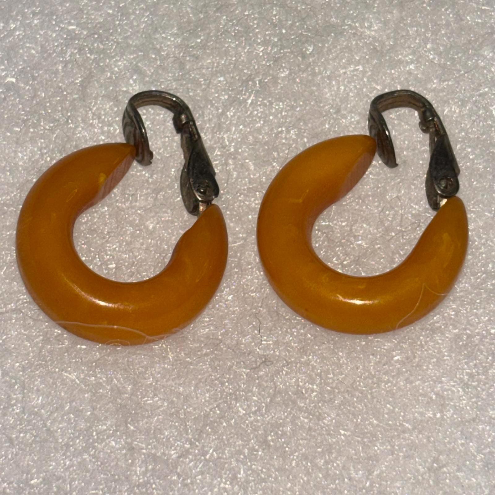 Boucles D'oreilles Vintage En Bakélite - Clips Ambre Rétro Années 50