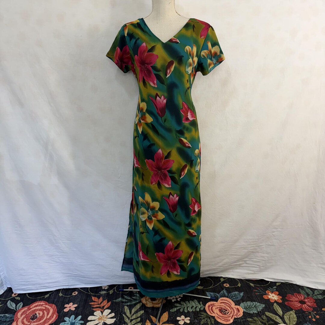 Tropical Hibiscus Hawaiian Print Maxi Dress Vintage 90s - Etsy