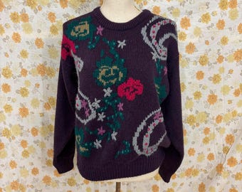 Vintage Yin Yang Sweater Nepal Handknit Cozy Chic Wool Boho Hippie