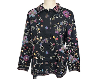 Vtg The Quack Factory embroidered beaded floral butterfly button down jacket