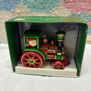 Vtg 1980 Weihnachtsmann und Eisenbahn Markenzeichen Ornament