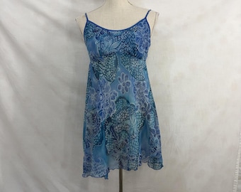 Mesh floral asymmetrical chemise gown sz small y2k