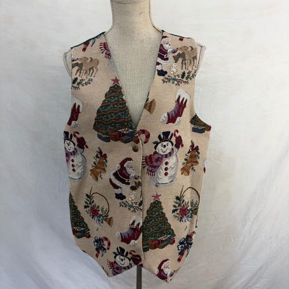 Christmas holiday snowman tapestry vest vintage 90s